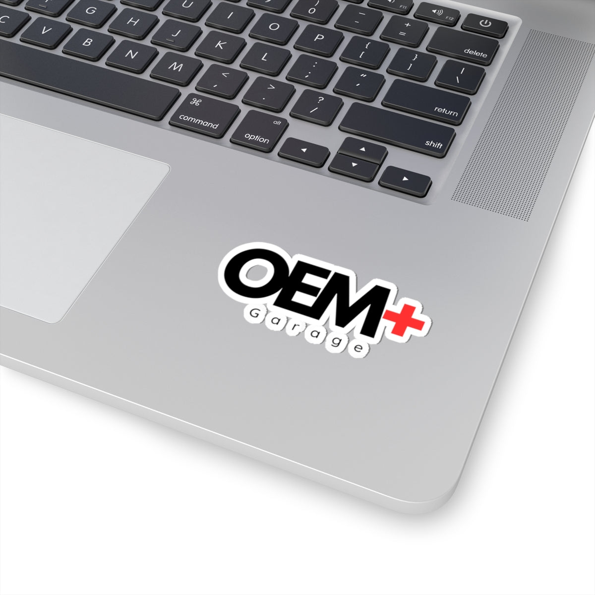 OEM+ Garage Kiss-Cut Sticker — Automotive Logo Decal for Laptops, Tools & Cars